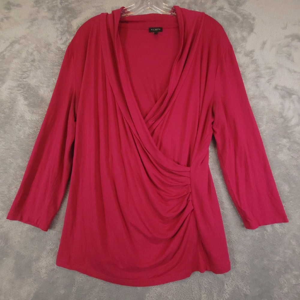 Talbots Sweater Womens Cross Over Pullover Long Sleeve V Neck Dark Pink M